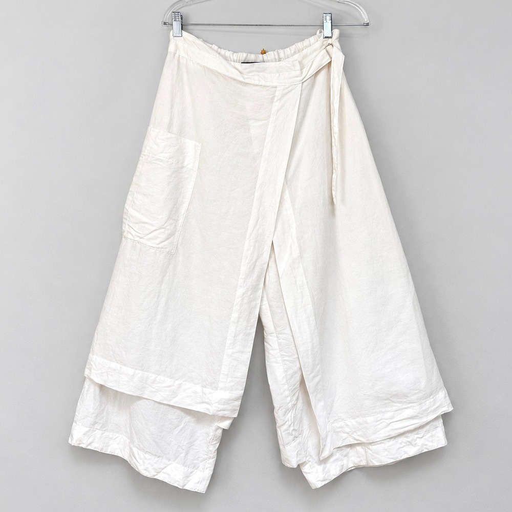Yukai Germany Culotte Pants 36 White Linen Cotton Avant Garde Wide Leg Layered